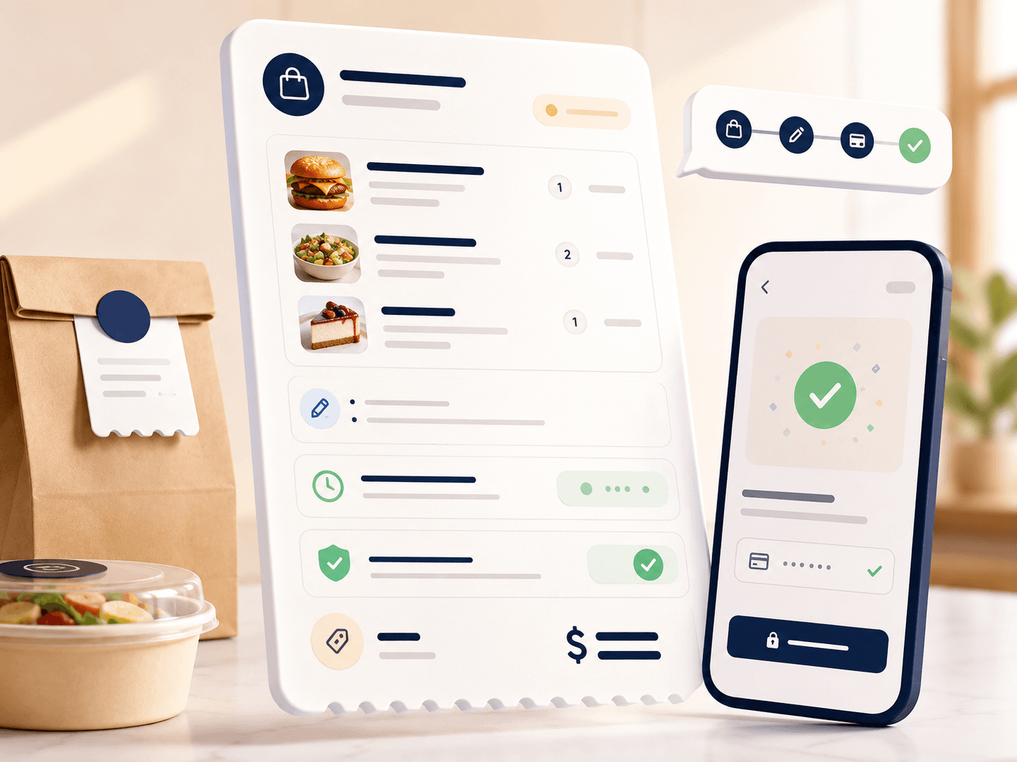Digital betalingsflyt som viser en betalt restaurantbestilling